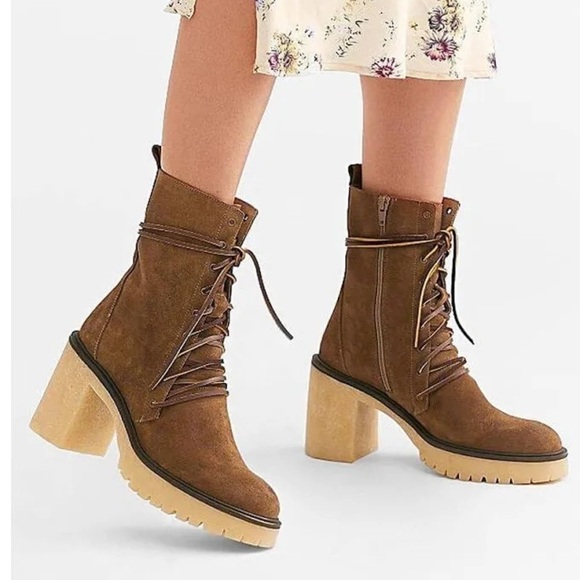 Free People Dylan Lace Up Leather Heeled Boots - 8.5 - Picture 3 of 10